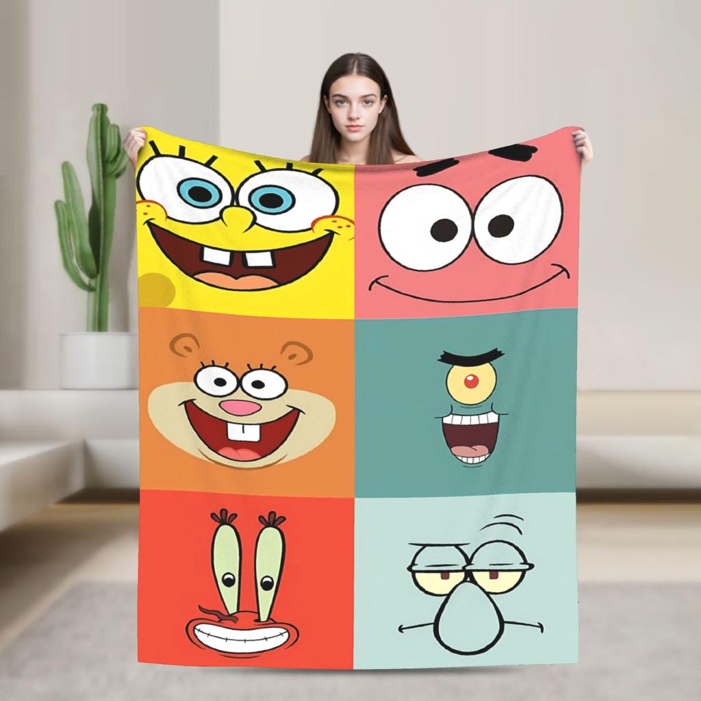 Soft Blanket Children Camping SpongeBobs Bikini Bottom Scene Throw Blanket Flannel Bedspread For Home Decor Sofa Bed Cover