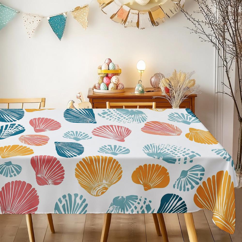Seashell Pattern Rectangle Tablecloth for Table Decor Kitchen Dining Waterproof Reusable Tablecloths for Table Holiday Party