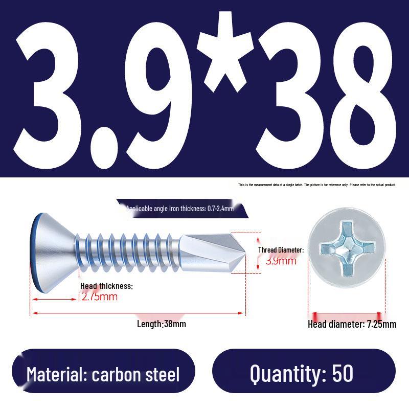 Phillips Flat Head Blue Zinc Plated Stainless Steel Self-Drilling & Self-Tapping Screws M3.9-M5.5