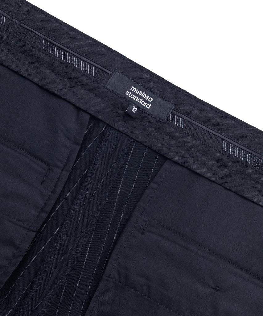 Musinsa Standard Pinstripe Tapered Hidden Banding Crop Slacks [Navy]