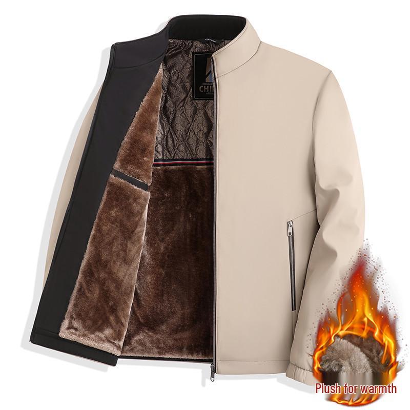 Winter Fleece-Lined Dad's Jacket - Warm Stand-Up Collar for Middle-Aged & Elderly Men, Grandpa Style