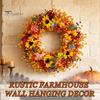 Artificial Flower Wreath for Entrance Fall with Sunflowers Front Door, 17.7 Inch Decorative Harvest Berry Wreaths Autumn Festival Wreath, Rustic