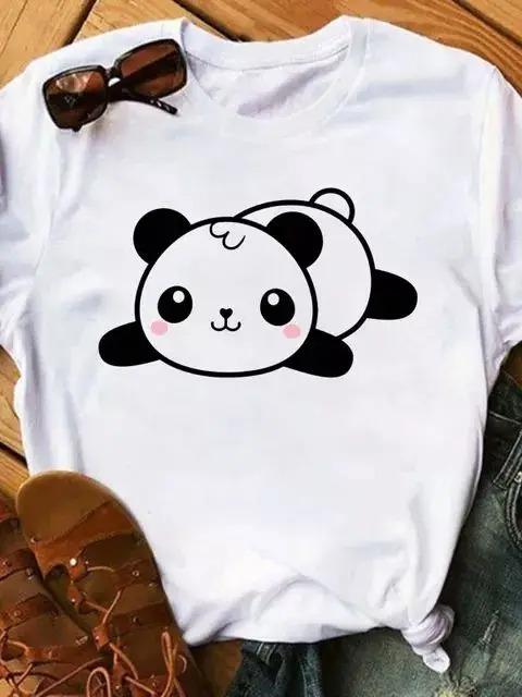 Cute Panda Print Tshirt Womens Summer Shortsleeve Crew Neck Top Casual and Comfortable Fabric Tshirt Tops