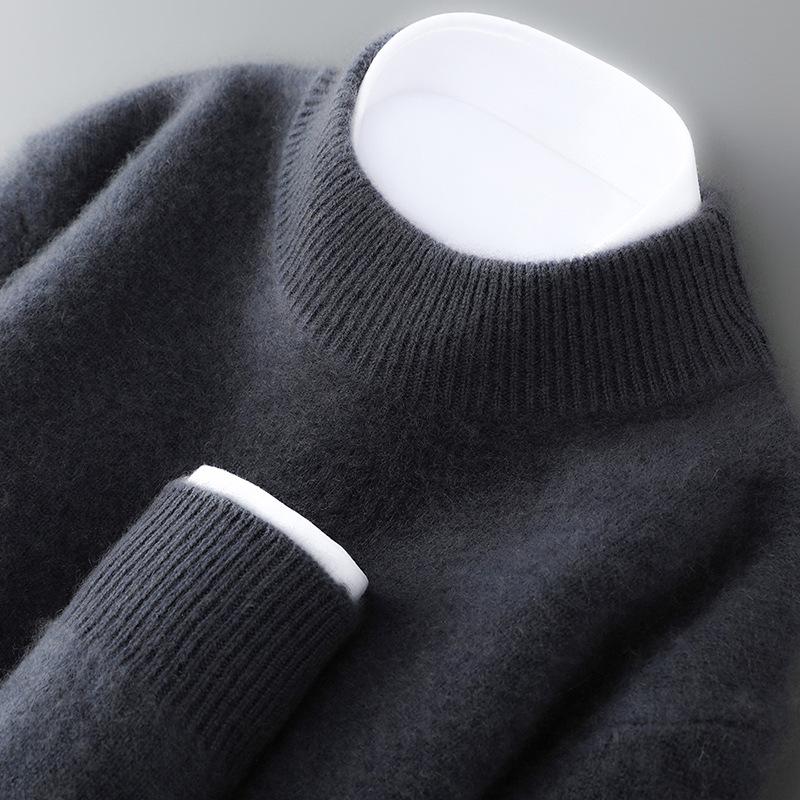 Men's 100% Wool Half-High Neck Loose Knit Sweater - Autumn/Winter Cashmere Pullover