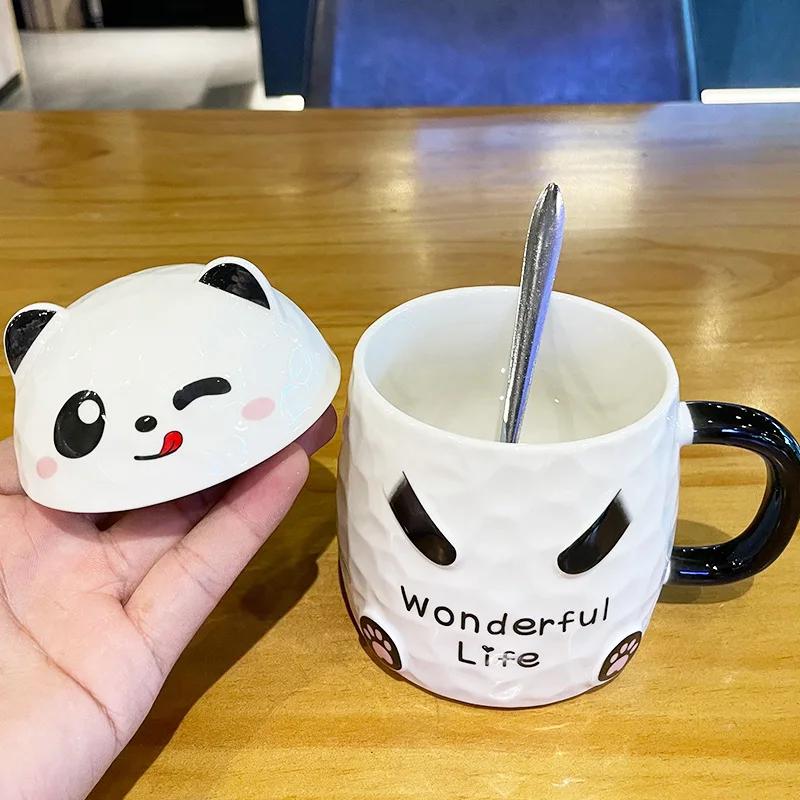 Personalized Gift Cute Panda Ceramic Cup With Lid and Spoon Office Coffee Mug Christmas Cups Mug for Tea Original Breakfast Cups