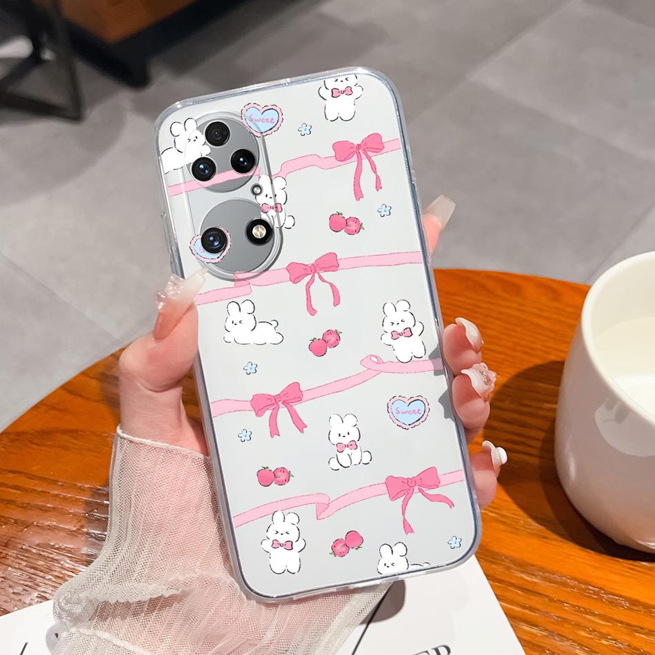 For Huawei P50 Pro P50E Phone Case Lucky Flowers Patterns Transparent Protective Funda For Huawei P 50 Soft TPU Silicone Bumper