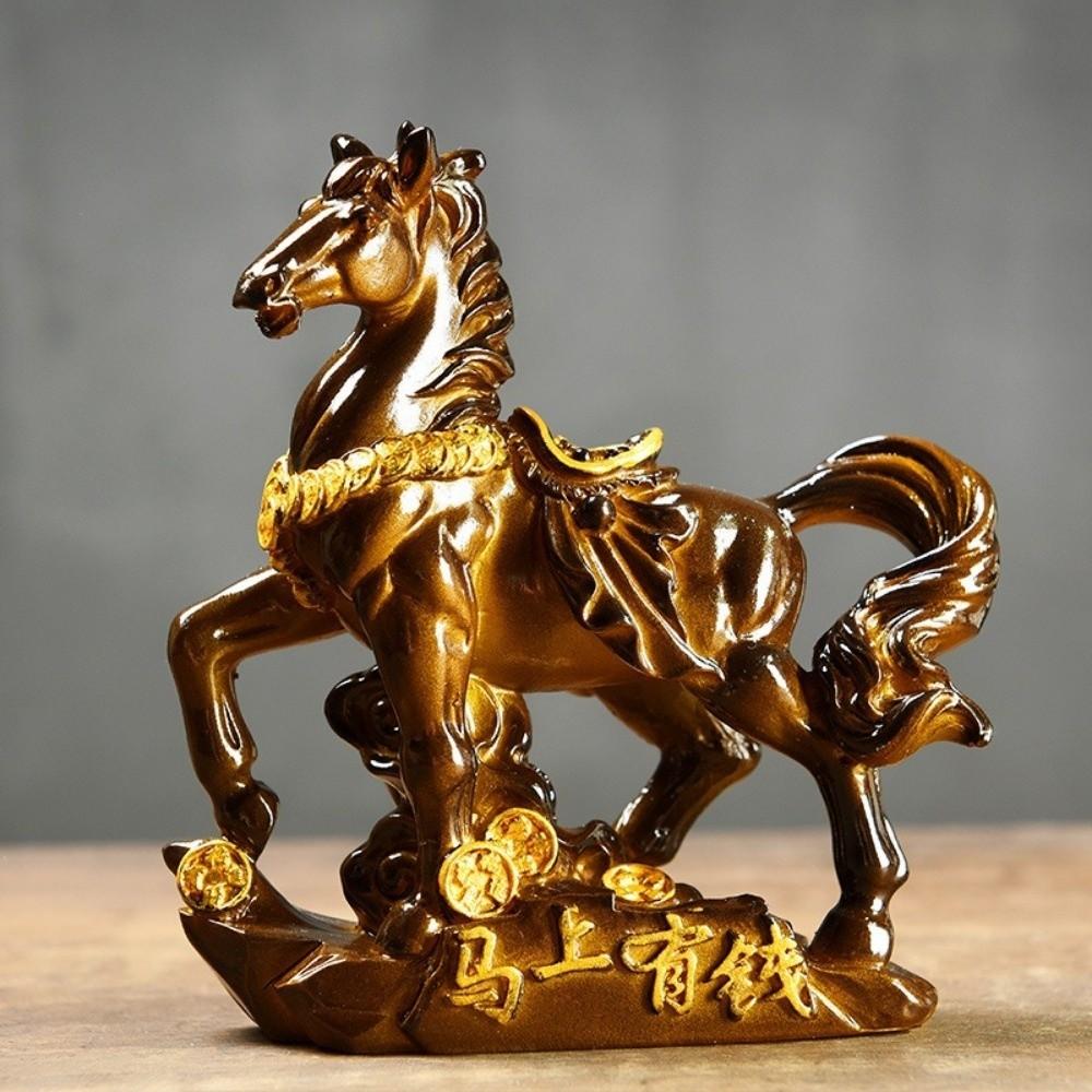 Pet da Tè Colorato che Cambia Colore Alte Temperature Simbolo del Denaro Base Resina Statua di Cavallo Stile Cinese 12cm Scultura Pet da Tè