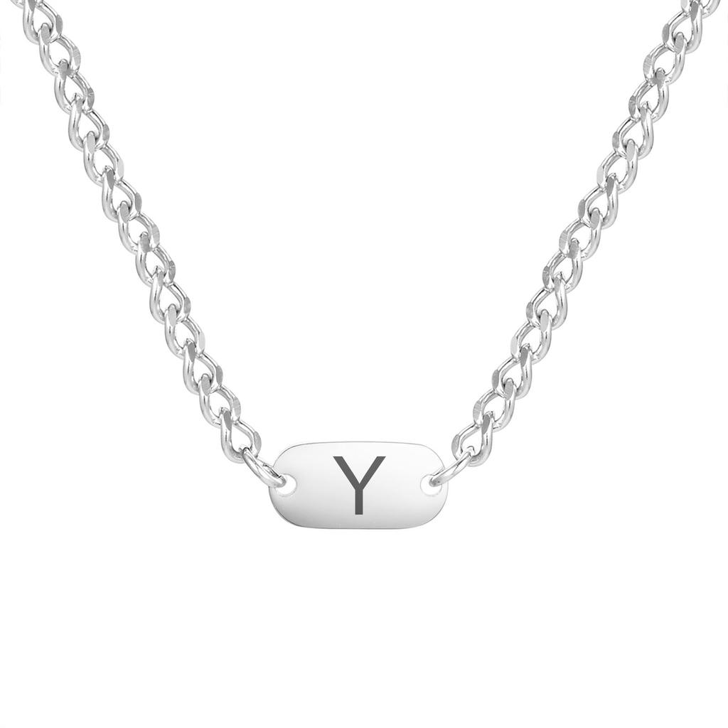 Stainless Steel Oval Pendant Classic A-Z Initial Letter No-fading Link Chain Necklaces for Men Women Fashion Minimalist Jewelry