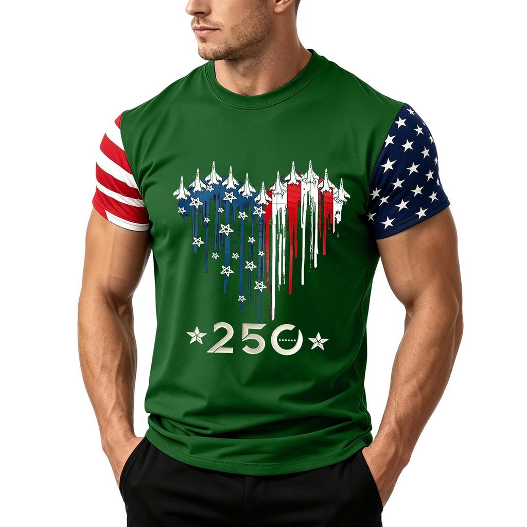 Men's Independence Day Flag Print Short Sleeve T-Shirt, Loose Casual Daily Summer Tops