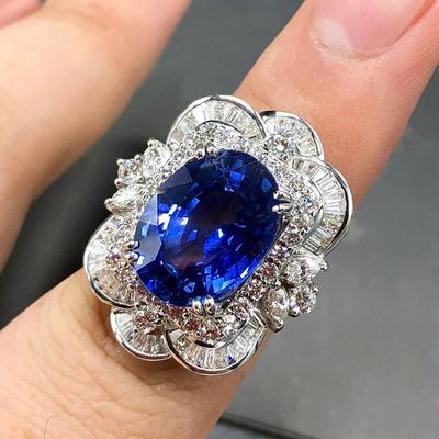 Korean Version of Temperament Flower Rose Ring Female, Imitation Sapphire Oval Court Style, Hot-selling Single Ring