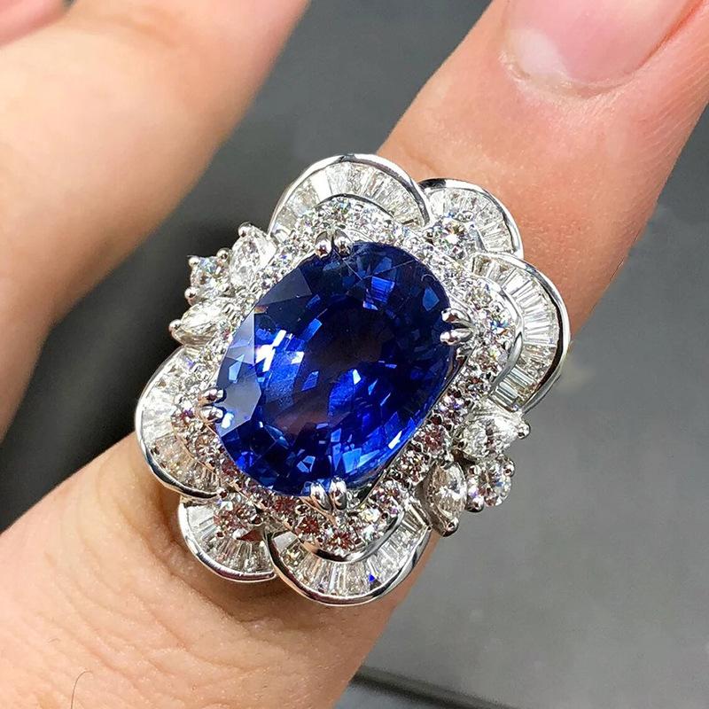 2026 New Blue Cube Zircon Attends Banquet Ring Fashionable, Elegant, High End Women's Bridal Luxury Inlaid Jewelry Accessories