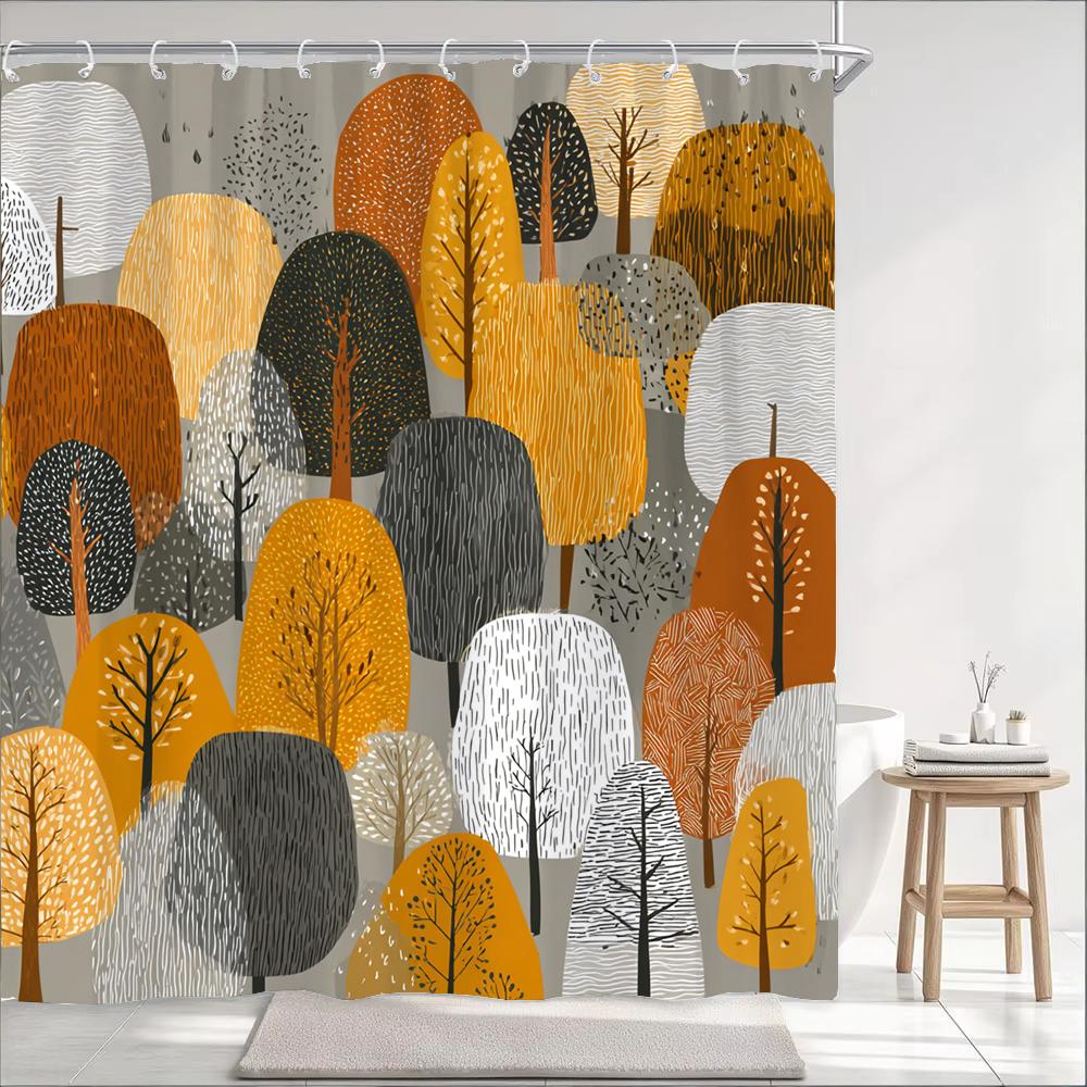 

Modern Minimalist Art Tree Printed Shower Curtain Partition Privacy Hanging Home Decoration Curtain With Hooks Machine Washable W60H190(CM)-1 Pcs