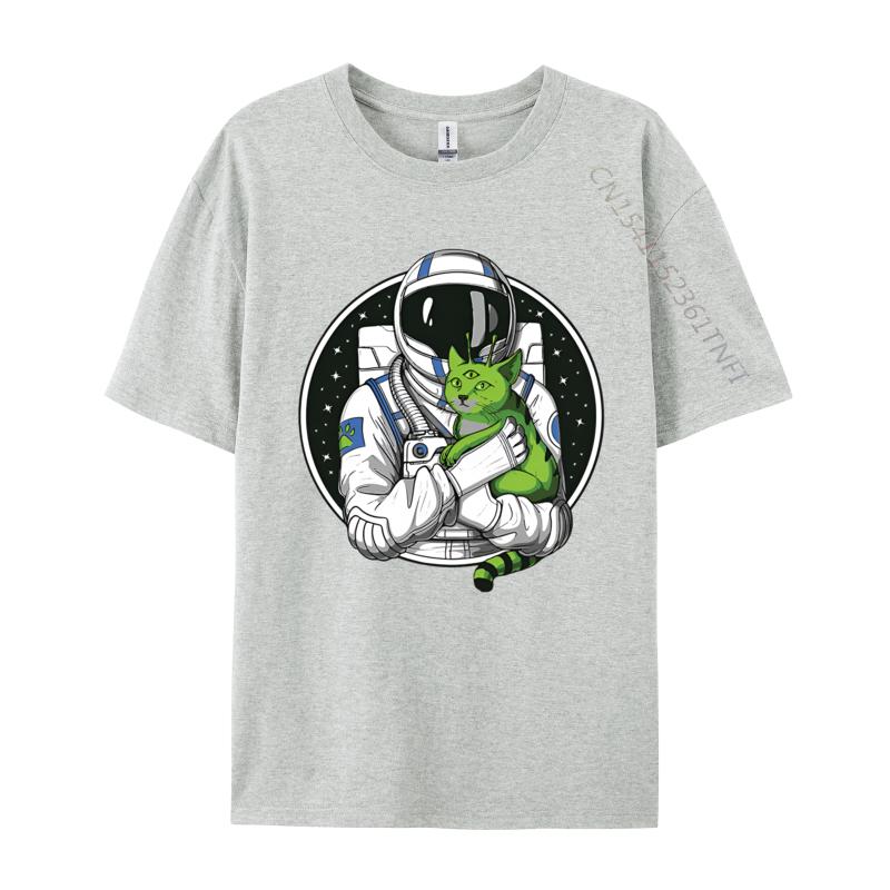 Astronaut Alien Cat Psychedelic Space Tshirt Men Cotton Tshirts Astronaut Gifts Man Tops Streetwear Newest Design