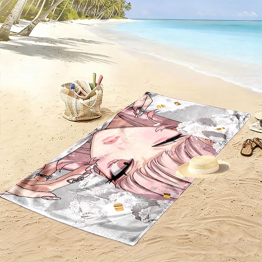 Anime Girl with Lace Design Beach Towel Quick-drying for Travel Outdoor Sports Jogging Beach and Swimming