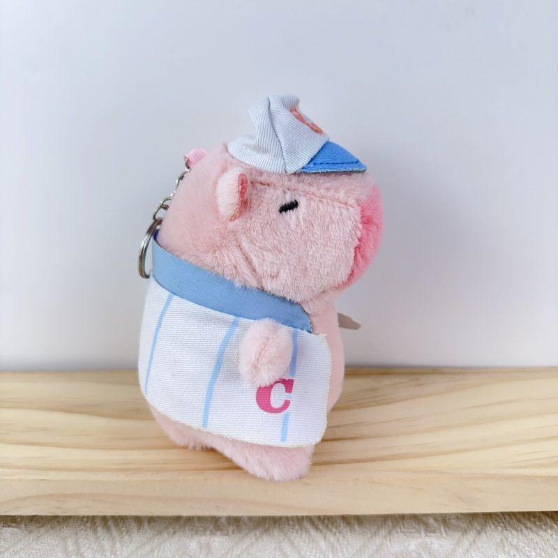 Adorable Capybara Plush Pendant with Floral Quilted Military Coat Keychain