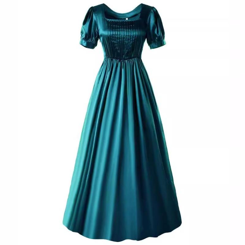 Medieval Satin Dress High Waist Victorian Tea Gown Halloween Cosplay Ball Gown Elegant Historical Theatrical Look