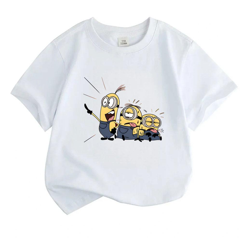 Kids Boys Girls 100% Cotton Crew Neck Short Sleeve T-Shirt, Cute Cartoon Three Funny Yellow Characters Print Casual Soft Tee Tops for Children Daily W