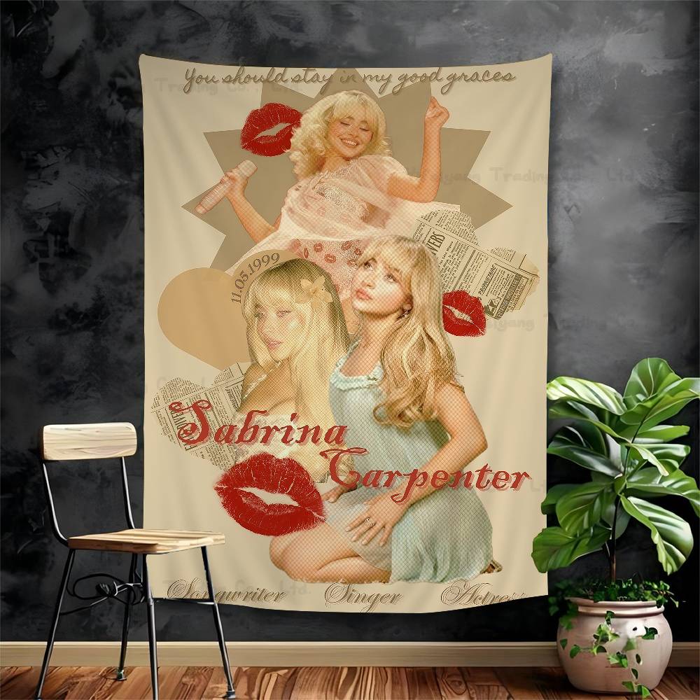 Modern Fashion Singer Sabrina DIY Wall Tapestry Hippie Flower Wall Carpets Dorm Decor Wall Art Decor