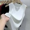 WTEMPO Women's Solid Color Large Size Ice Silk Vests Casual Versatile V-neck Tank Tops Sleeveless Base Bottoming T-shirts