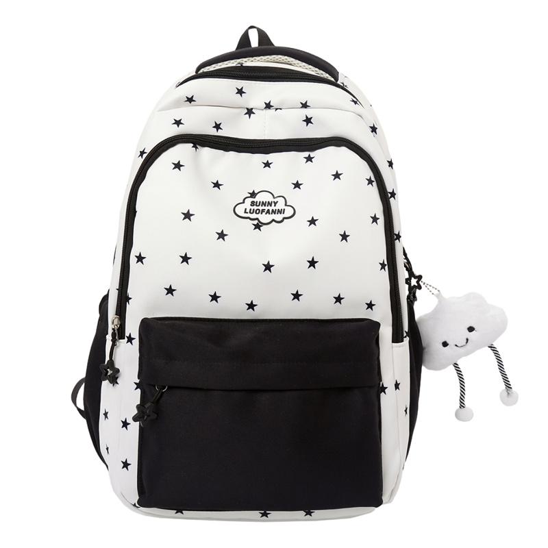 Star Print Women's Backpack Color Block Student Schoolbag Travel Backpack