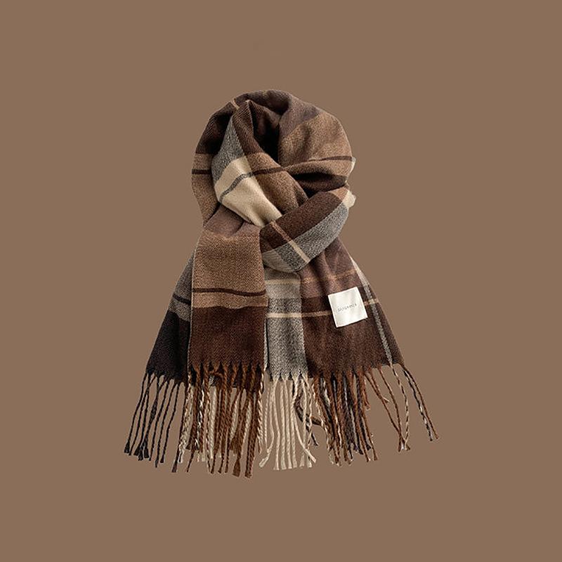 Korean Style Tassel Thick Thermal Scarf Women Winter Plaid Print Long Warm Shawl Costume Accessories