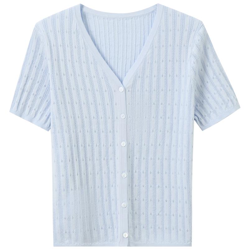 

Sancai Lyocell Blend V-Neck Short Sleeve Knit Cardigan L