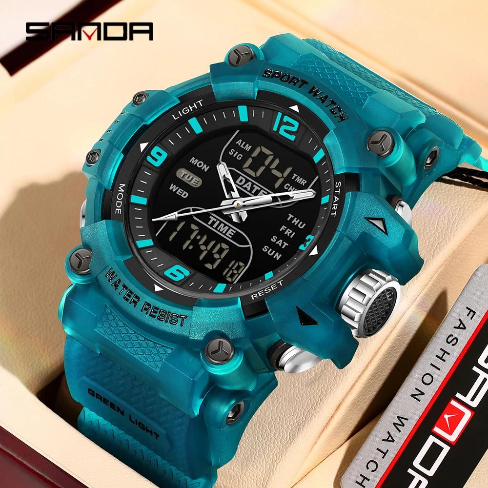 SANDA 6323 Men's Electronic Watch Dual Display Luminous Waterproof Student Watch Outdoor Sports Multifunctional Digital Watch