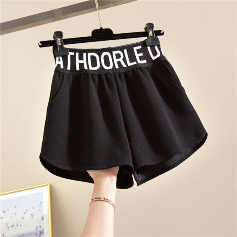 Spring and Summer New Letter Embroidered Sports Casual Shorts Women Elastic High-waisted Loose Wide-leg Pants