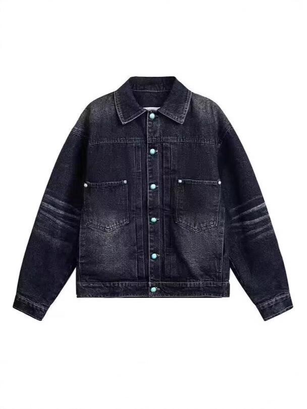 Унисекс ретро потертая джинсовая куртка - Осенний свободный крой повседневный топ 2XL