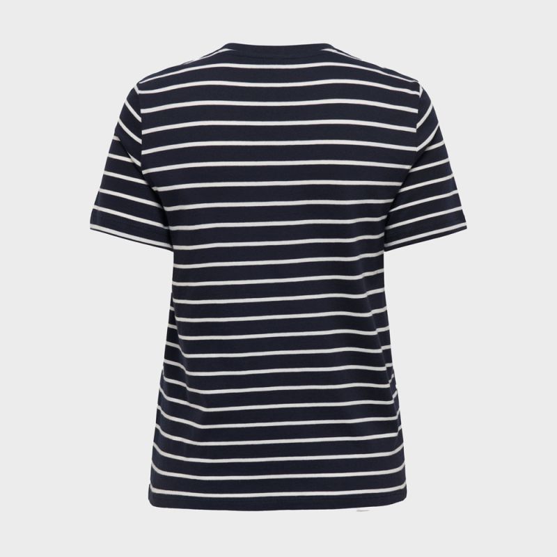 Tee shirt coton bio Liva marinière avec coeur argenté Femme ONLY