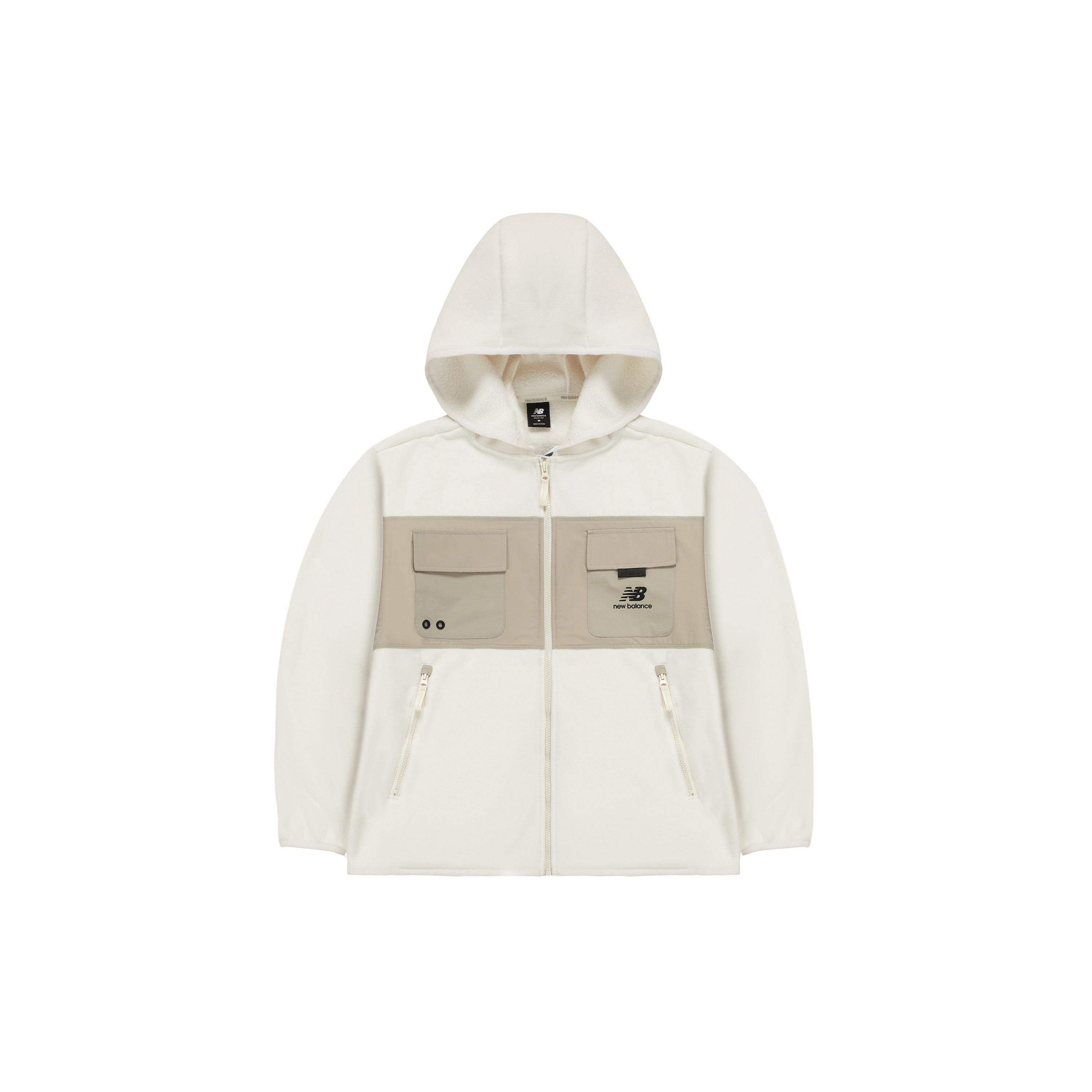 New Balance Men s New Balance Casual Sports Contrasting Colors Knit Hooded Polar Fleece Jacket Milky White AMJ13382-MSU L