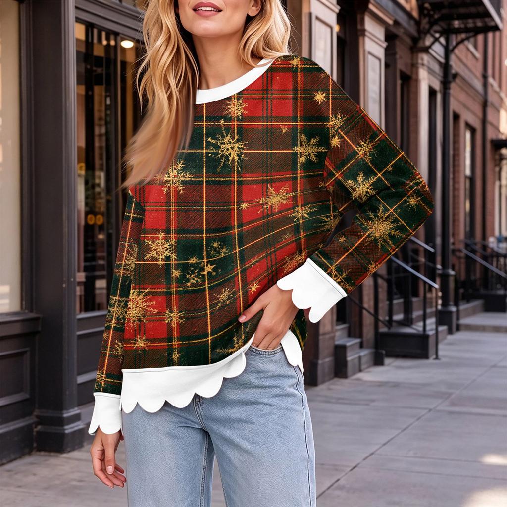 Women's Casual Comfortable Printed Long Sleeve Top for Fall and Winter Everyday Wear