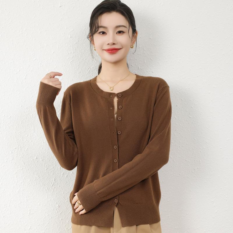 Autumn Women's Round Neck Wool Blend Cardigan Knitwear