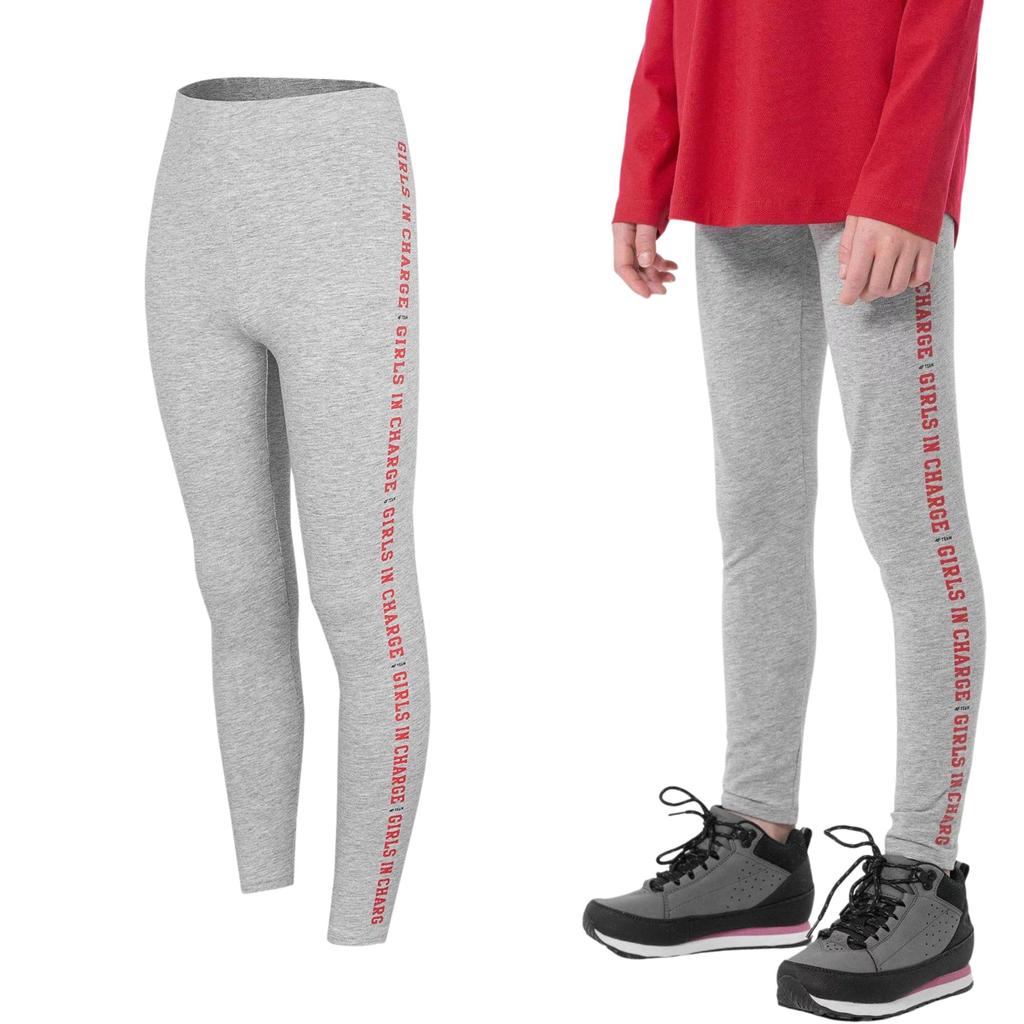 4F HJZ22 JLEG003 Šedé legíny Melange pro dívky 158