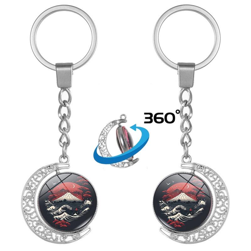 Japan Mount Fuji Double-Sided Rotating Keychain Pendant - Travel Souvenir for Couples