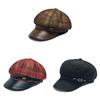 Pu Leather Octagonal Hat For Women Autumn Winter British Retro Newsboy Cap With Sun Protection And Warmth
