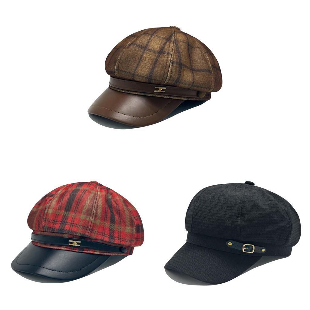Pu Leather Octagonal Hat For Women Autumn Winter British Retro Newsboy Cap With Sun Protection And Warmth