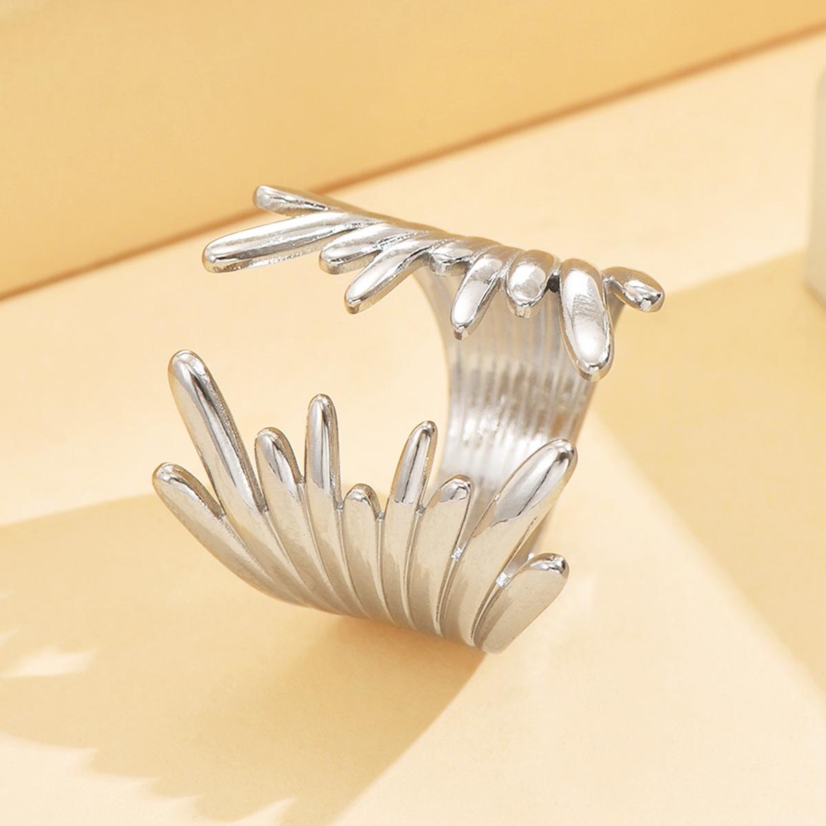 18K Gold Retro Angel Wing Stainless Steel Ring for Women