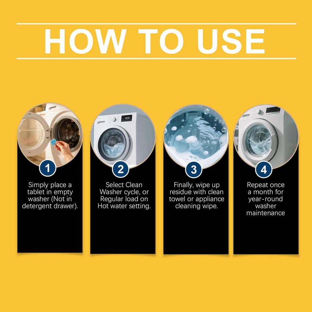 Washing Machine Cleaner Tablets 12 Pieces Efficient Cleaning Removes Residue Odor and Pet Hair Safe for Front and Top Load Washers