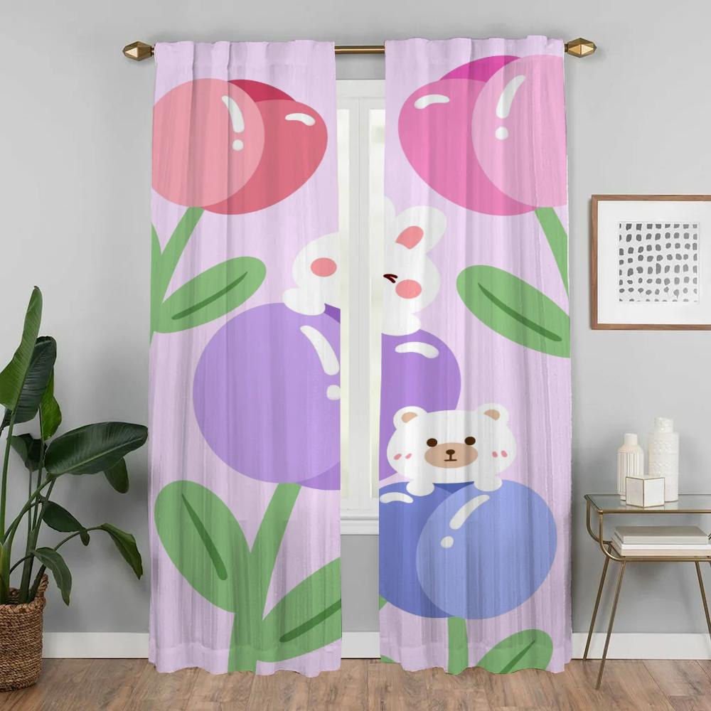 Elegant Room Curtains 2 Pieces Kawaii Flower Window Curtain Halloween Decoration Shades Curtains for Bedroom Partition Living