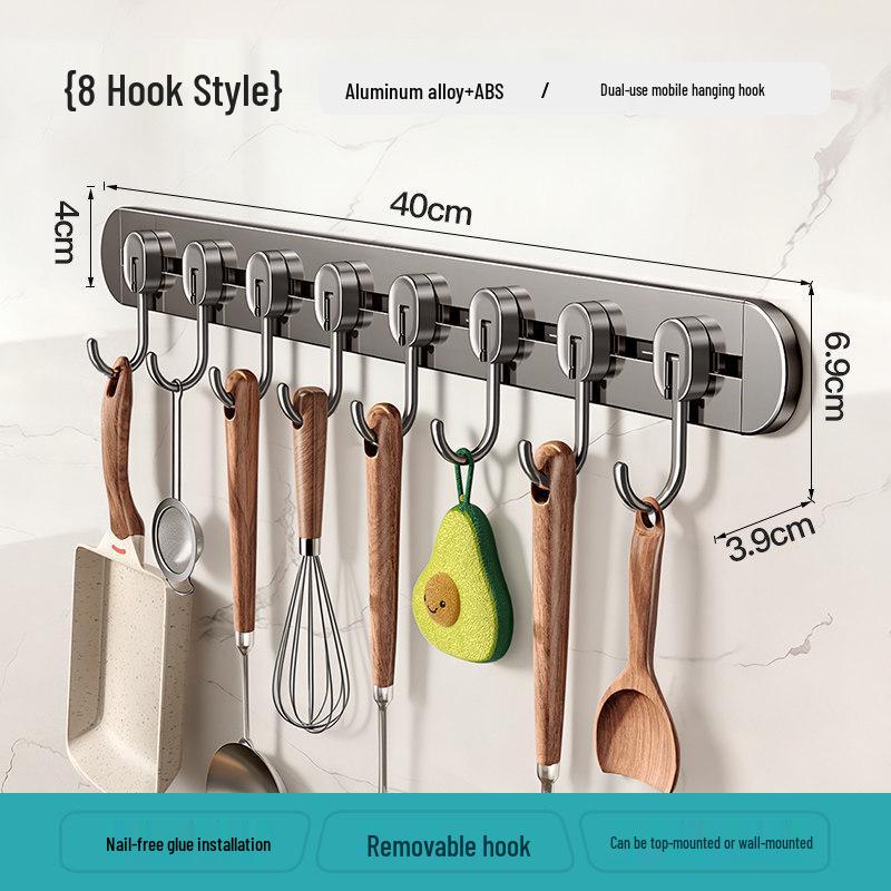 Portaoggetti da parete per cucina salvaspazio: Ganci portaoggetti multifunzione in alluminio senza foratura