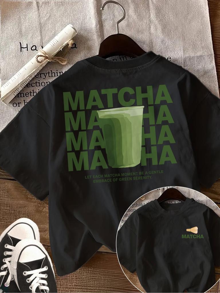 Stylish Unisexs Tshirt 100 Cotton Retro Matcha Pattern Print Casual Comfortable Versatile Simple Tshirt