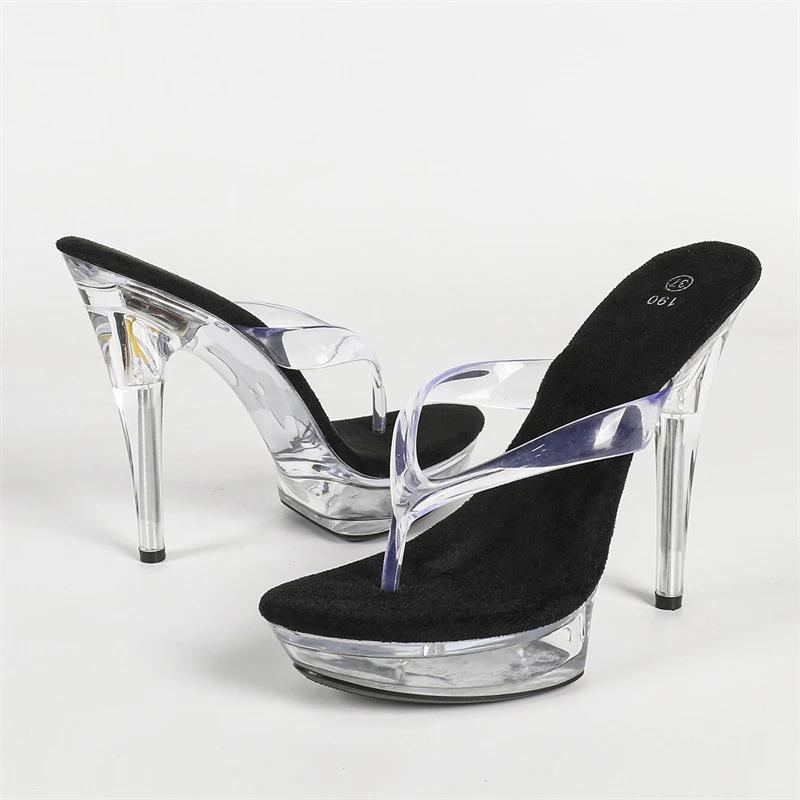 Eilyken Fashion PVC Transparent Crystal Women Slippers Sexy Stiletto Heels Nightclub Wedding Stripper Shoes Zapatos De Mujer