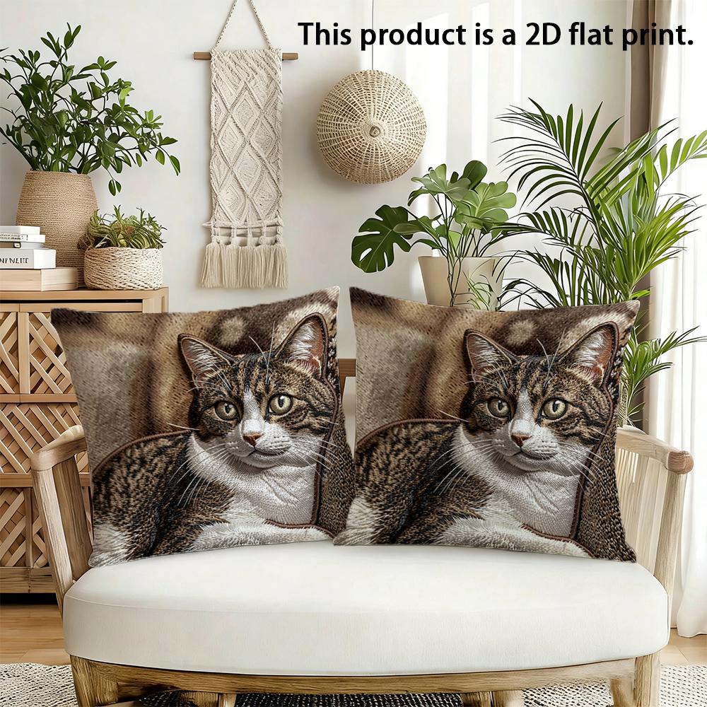 2pcs 2Pcs Cute Tabby Cat Throw Pillow Covers 2D Flat Print Decorative Cushion Cases For Sofa Bedroom Living Room Cushion cover