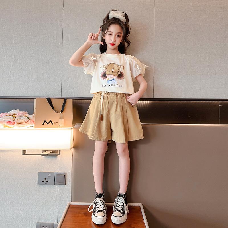 Girls Summer Short Sleeve Top and Shorts Two Piece Set