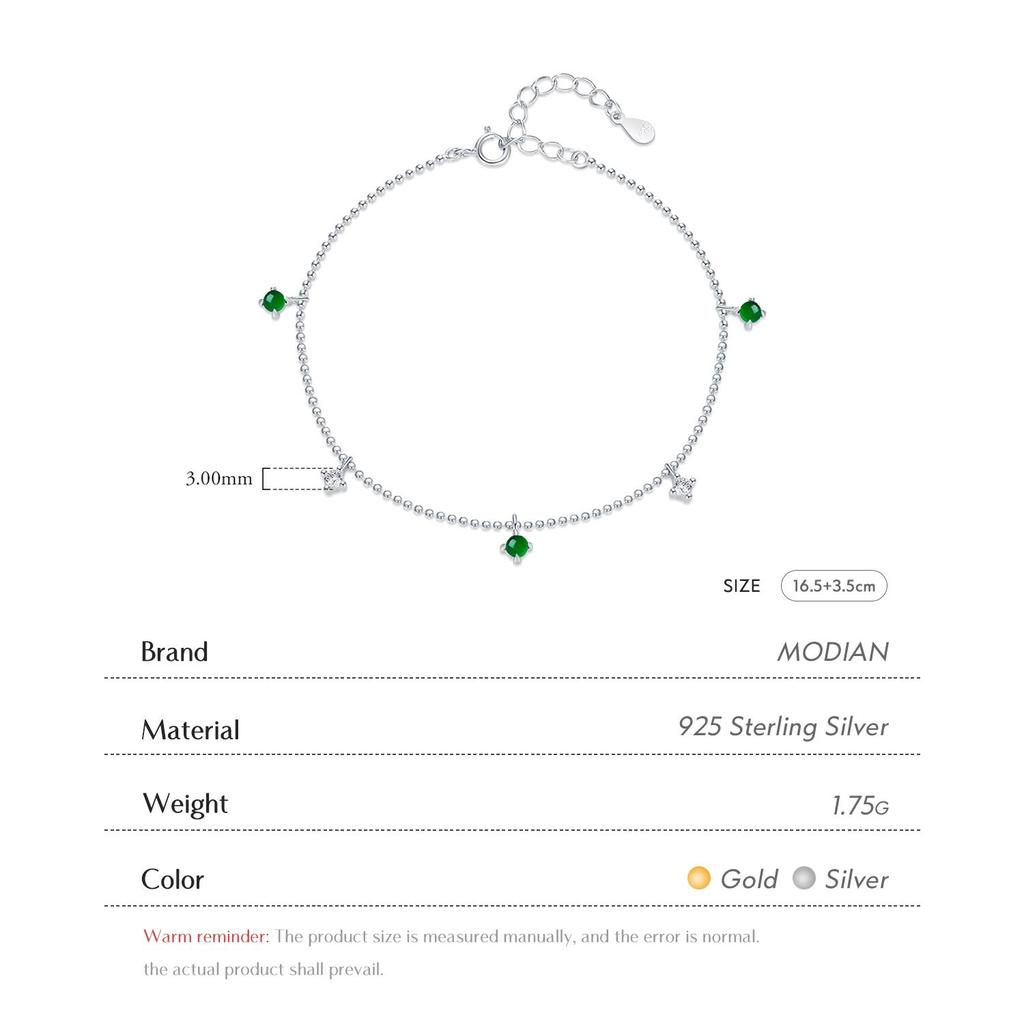 Modian 925 Sterling Zilveren Kleine Ronde Hanger Verstelbare Armband Groene & Doorzichtige Cz Link Ketting Armbanden Voor Vrouwen Sieraden Cadeau