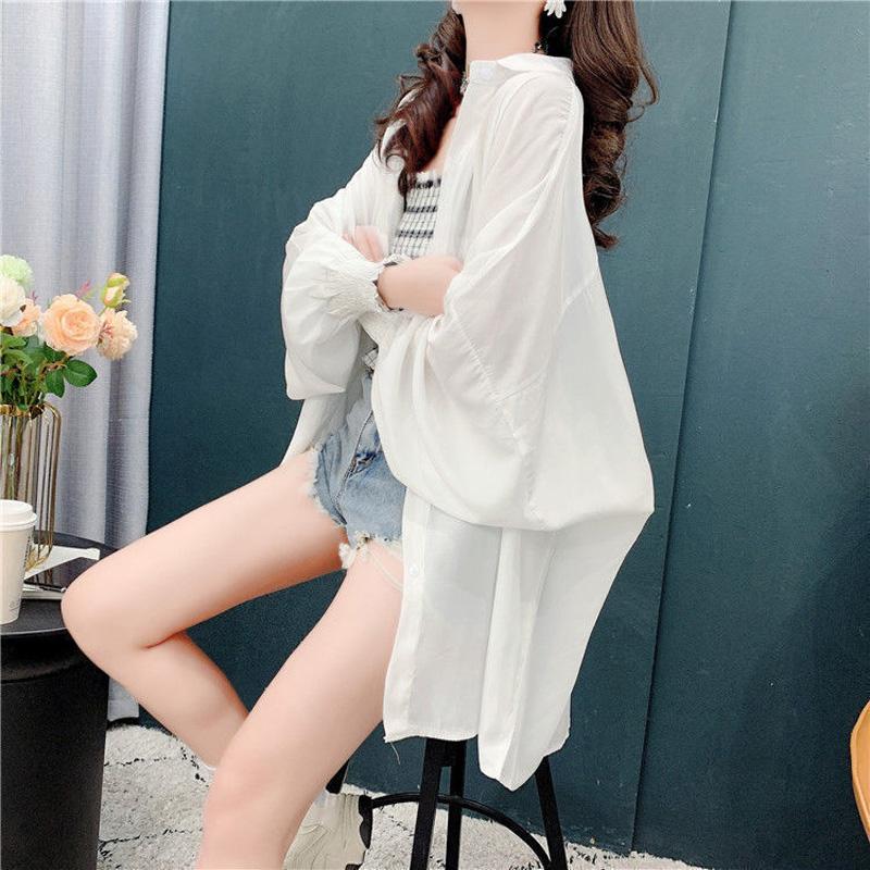 Spring and Summer Korean Edition Loose and Casual Versatile Thin Western Design Feel Sunscreen Long Women's Oversize Shirt
