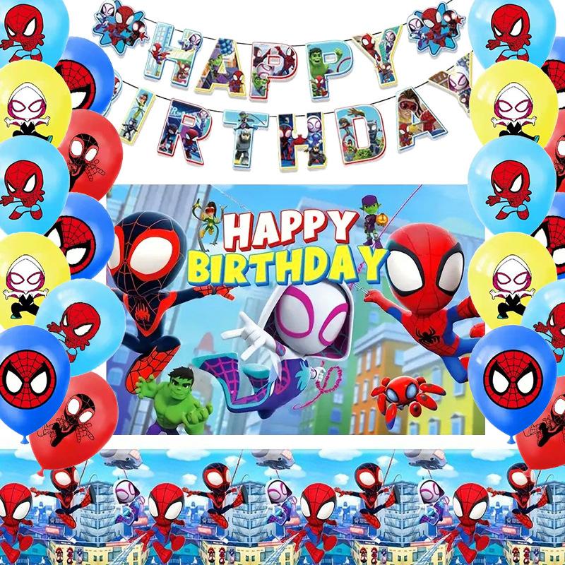 Spot Spider-Man And His Amazing Friends Birthday Party Decoration Balloon Flag Cake Power Strip Party Supplies