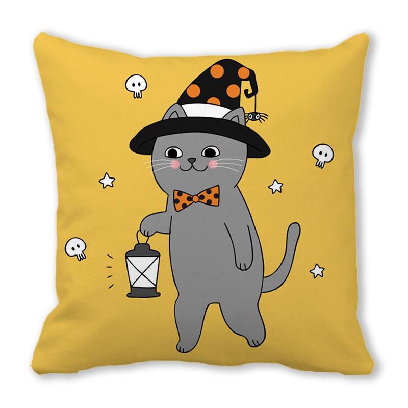 Kissenbezug für Halloween-Dekoration, schwarze Katze, Kürbislaternen-Muster, geeignet für Wohnzimmer, Sofa, Zimmerdekoration, Geschenk