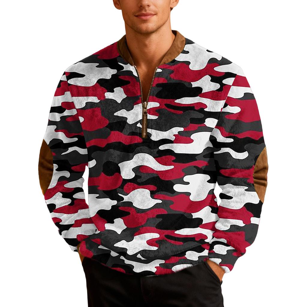 Men's Casual Camouflage Printed Semi-zipper Retro Long-sleeved Sports Sweatshirt